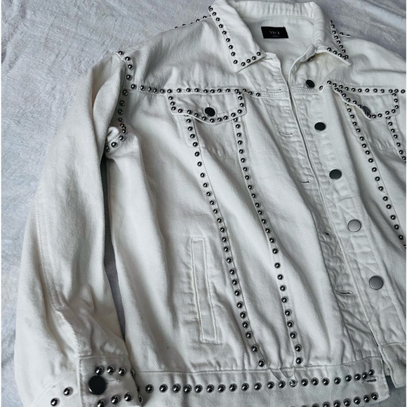 White Studded Oversized Jean Jacket - Picture 2 of 8